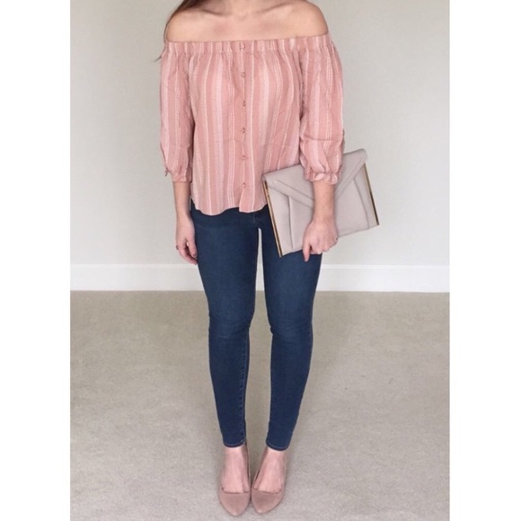 💖Blush Striped Off The Shoulder Top S-M-L💖 - Picture 3 of 6
